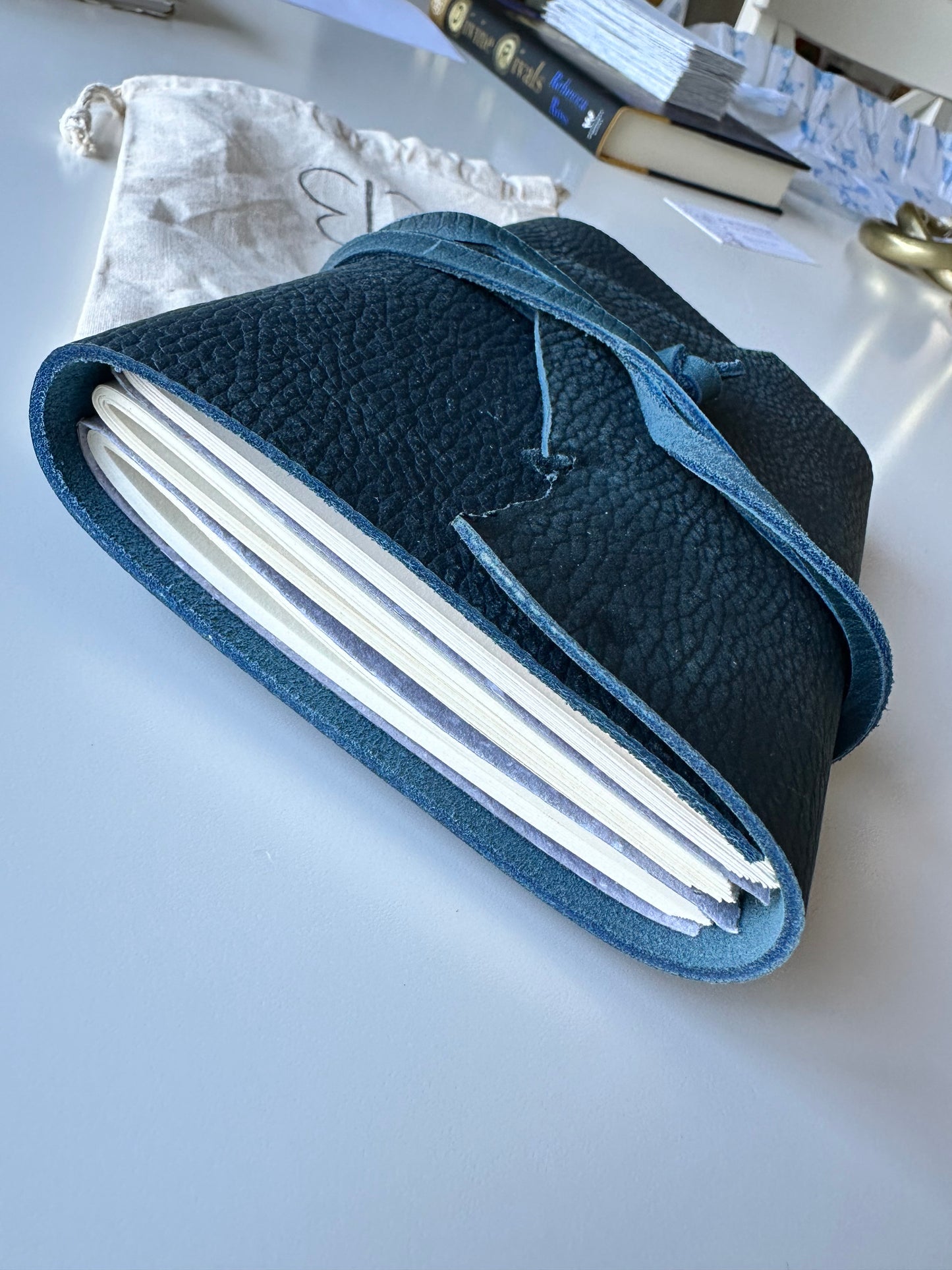 Mini Blue Leather Journal