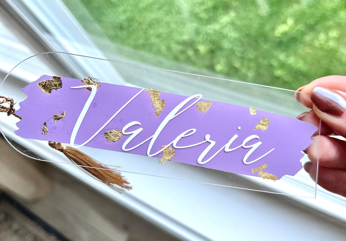 Personalized Gold Flake Acrylic Bookmark