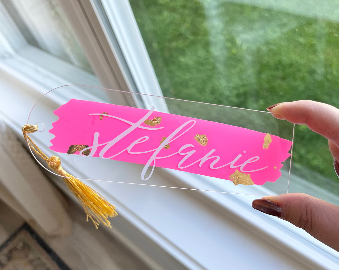 Personalized Gold Flake Acrylic Bookmark