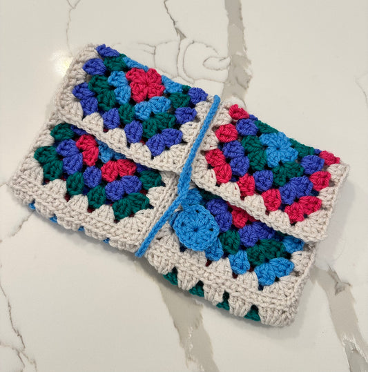 Granny Square Crochet Book Sleeve-Large