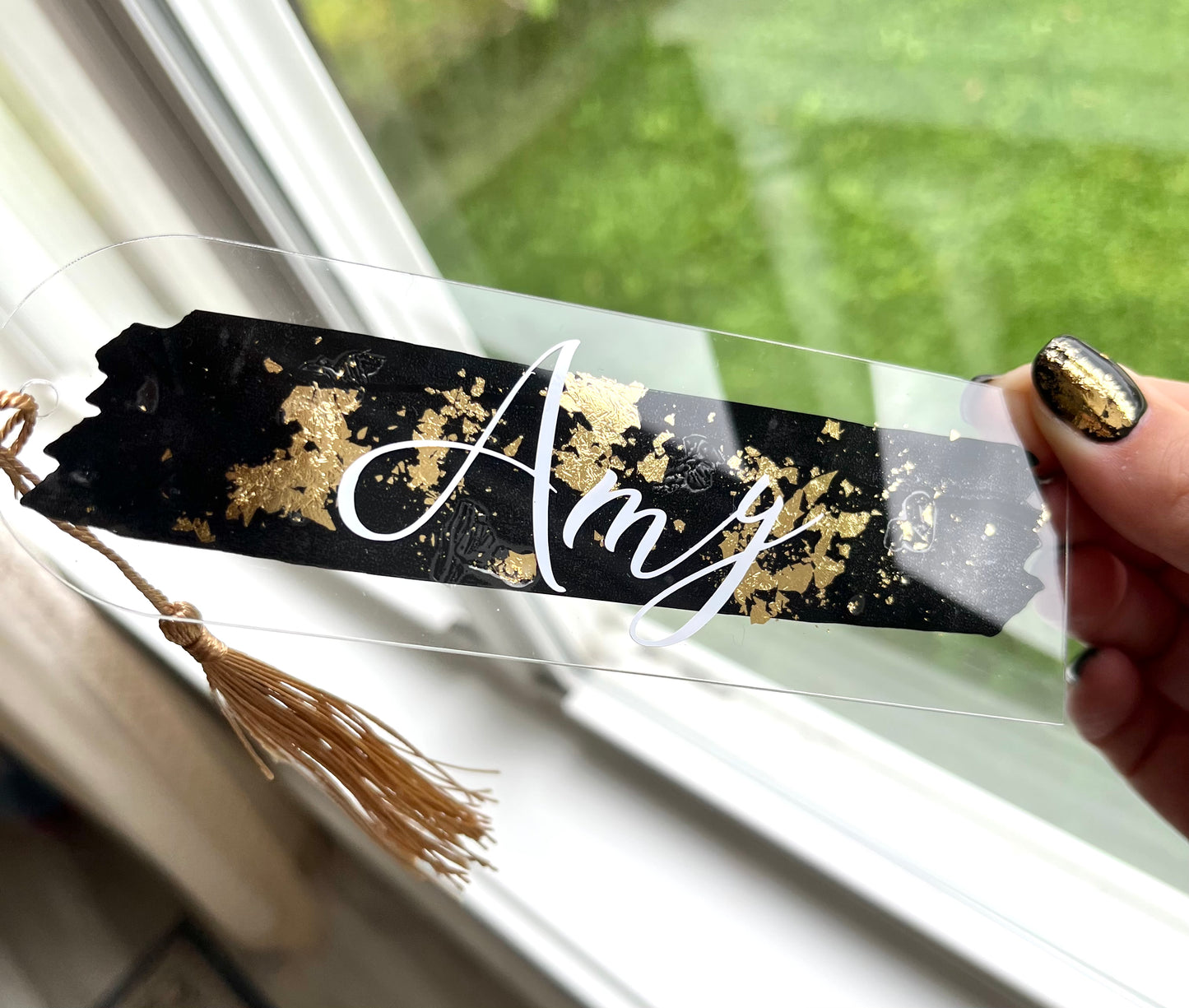 Personalized Gold Flake Acrylic Bookmark