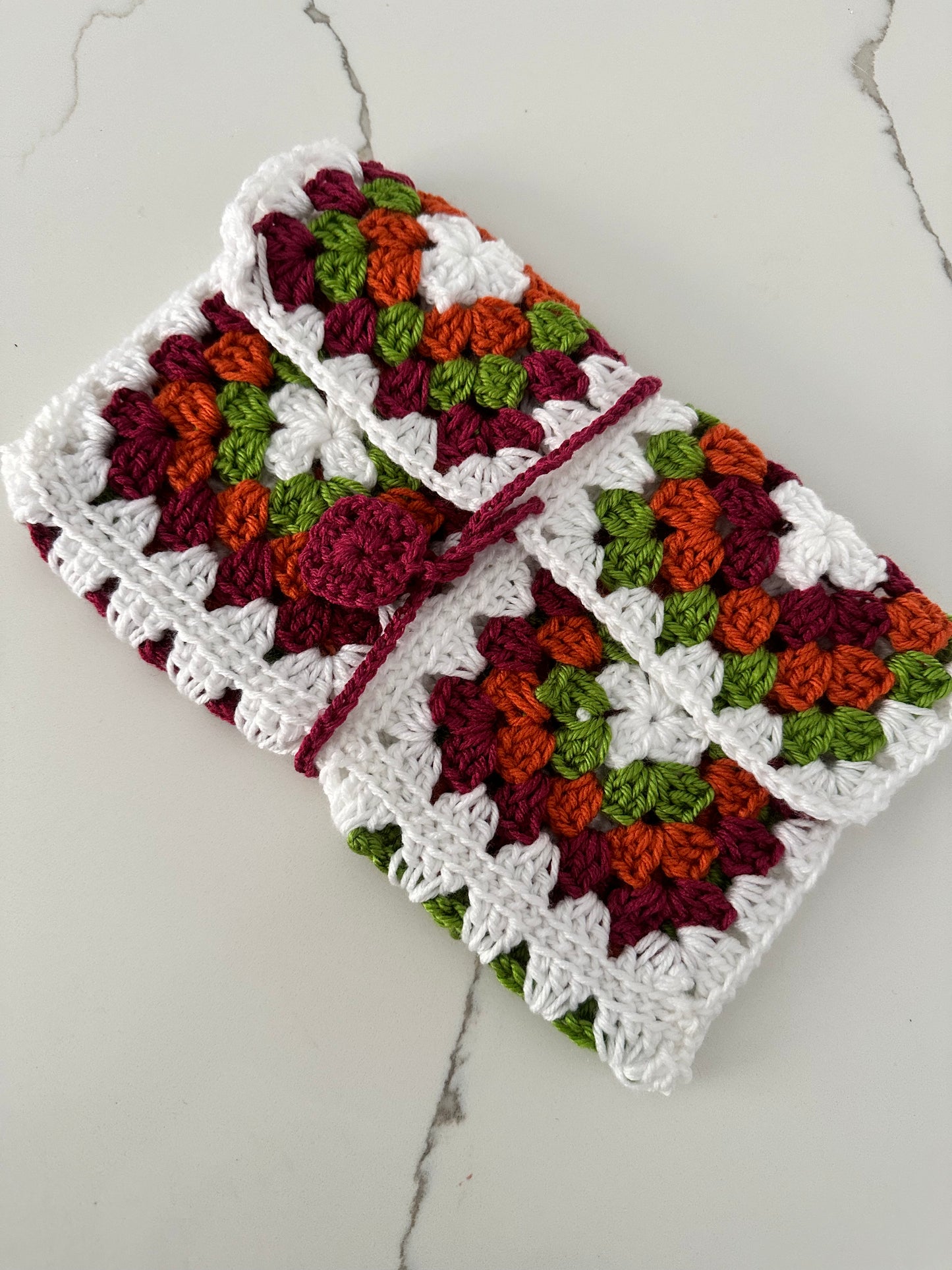 Granny Square Crochet Book Sleeve-Large