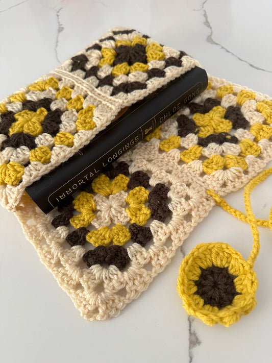 Granny Square Crochet Book Sleeve-Large