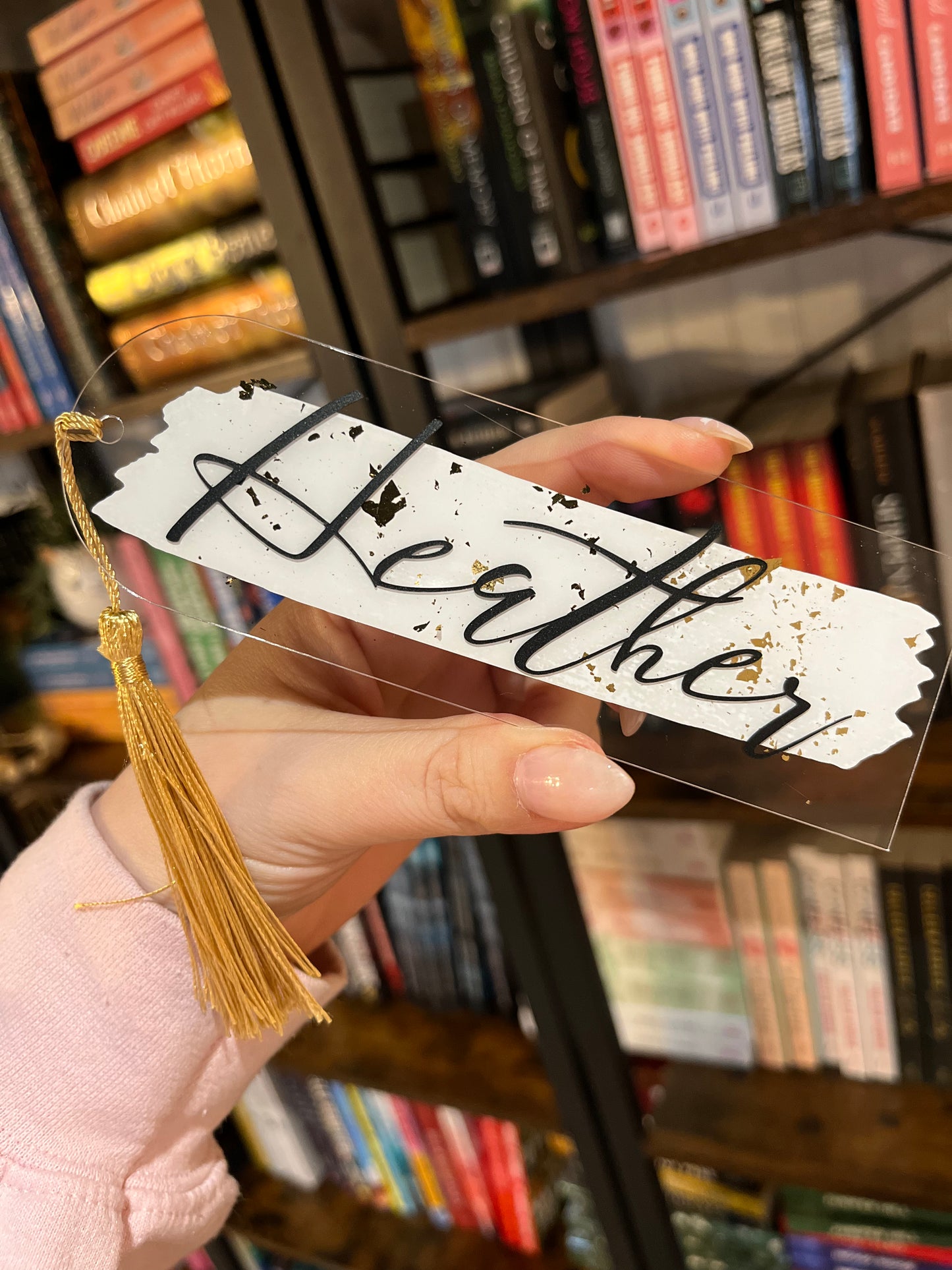 Personalized Gold Flake Acrylic Bookmark