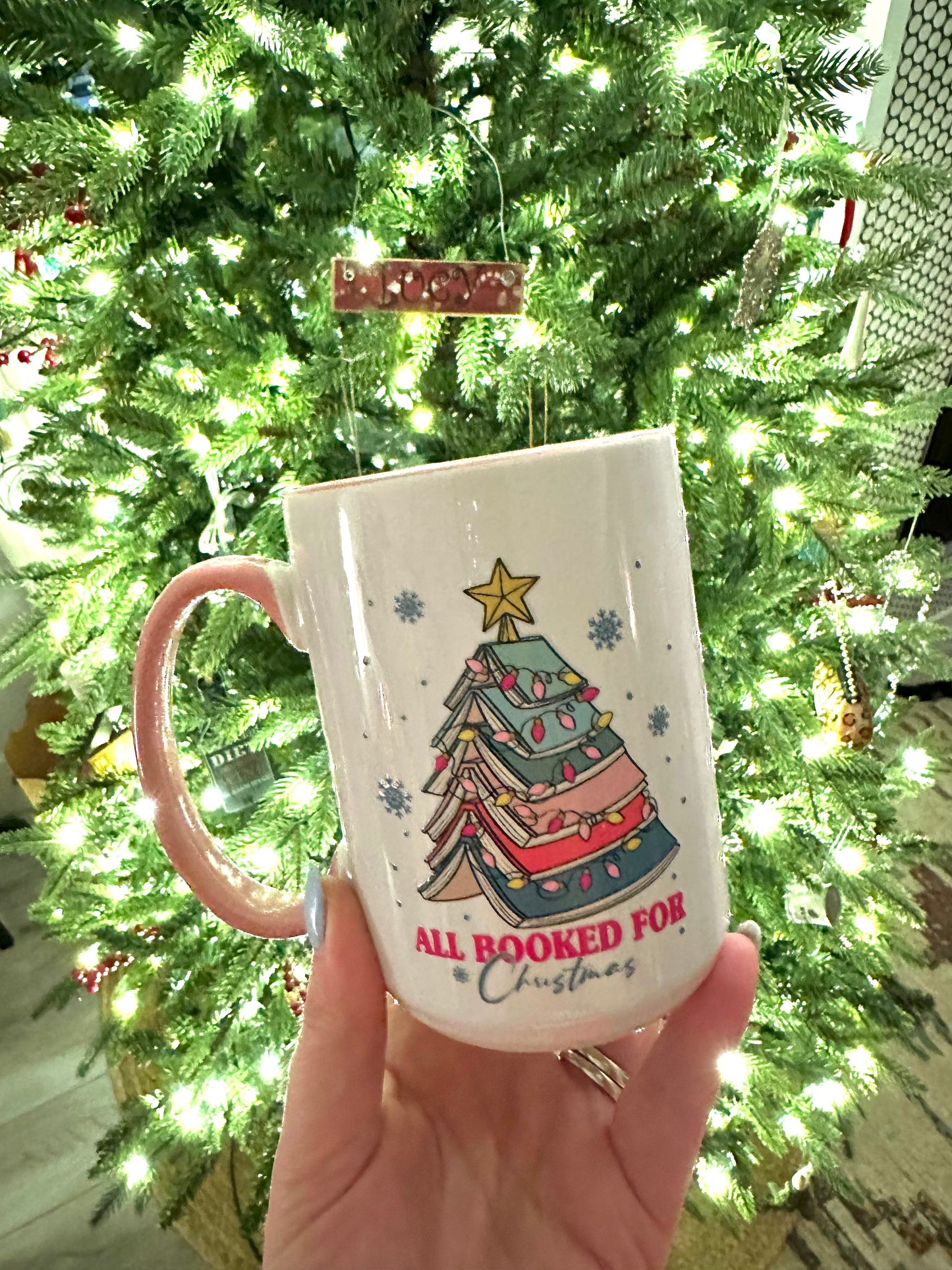 All Booked for Christmas- Contrast Pink/White Mug