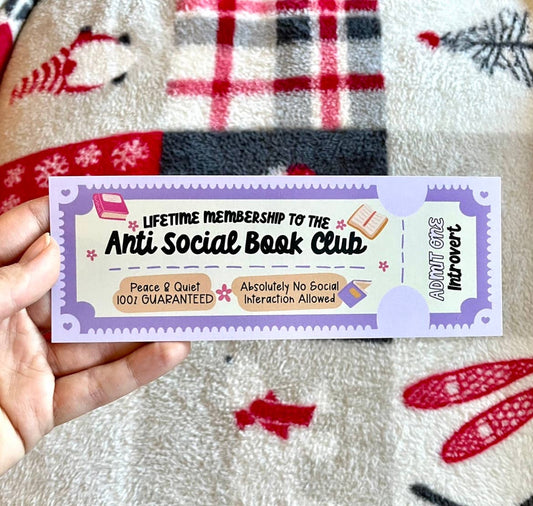 Cute bookmark, Book lover gift, Antisocial book club